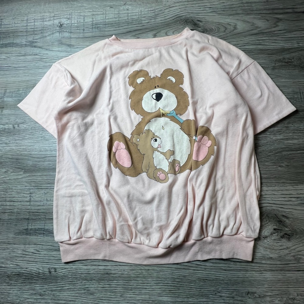 The Zoo Crew Graphic Top Women Large‎ Pink Vintage Bear Short Sleeve Sweatshirt